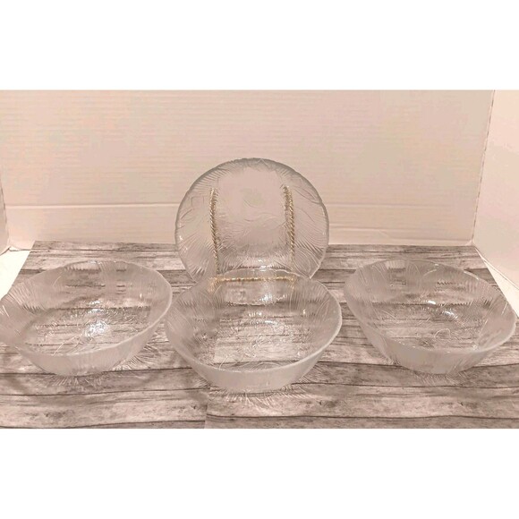 Set Of 4 Canterbury Crocus Clear Glass  Salad Bowls 6.25" Arcoroc - Picture 4 of 10